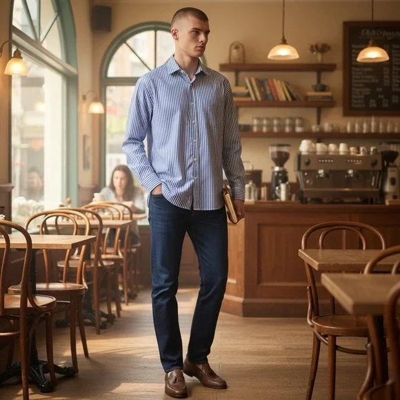 Peter Millar Nanoluxe Easycare Blue Stripe Button Down Shirt Men's Size 16.5L - Picture 1 of 9